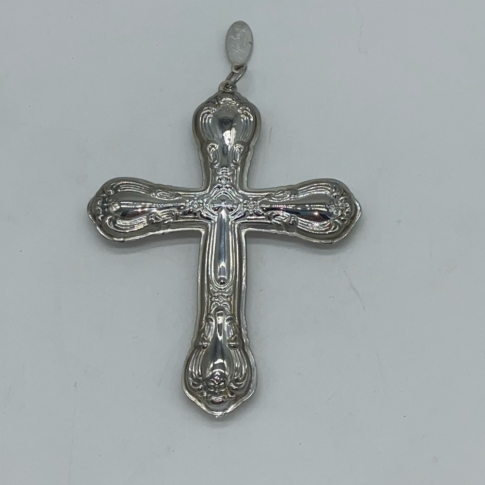Gorham Chantilly Silverplated Cross‎ Christmas Tree Ornament EUC In Box